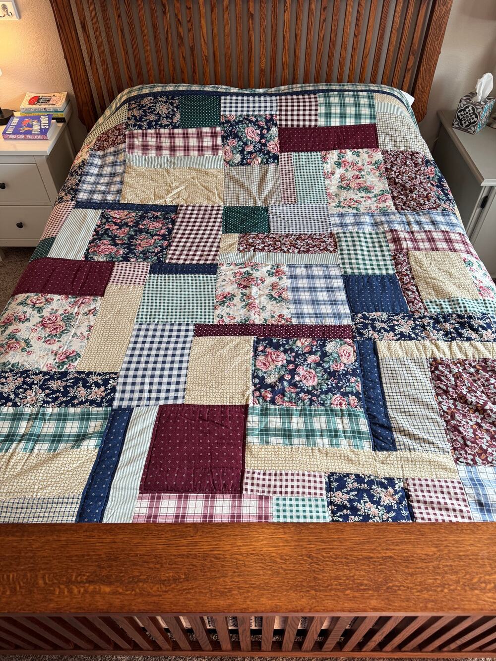 Handmade Patchwork Quilt Queen Size Prairie Grannycore Cottagecore